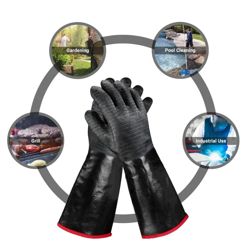14/18 Inches Cooking BBQ Gloves Neoprene Coating High Temperature Heat Resistance for Barbecue, Gardening,Industrial Thick
