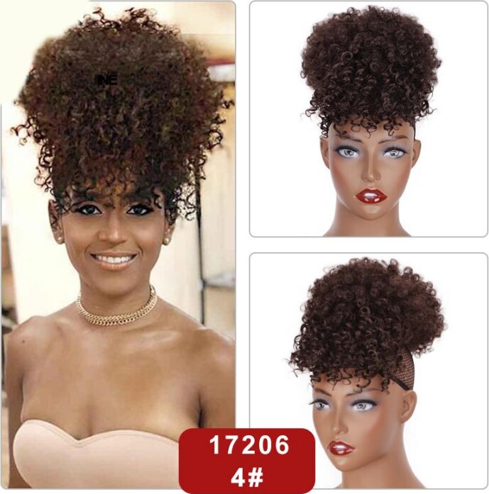 AISIBEAUTY Afro Short Kinky Curly Chignon Hair Extensions Synthetic Puff African American Afro Bun Wrap Drawstring Hairpiece: 17206-4