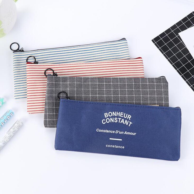 Student Stationery Canvas Pencil Bag Retro School Pencil Bag Office School Supplies Bag Handle Pencil Writing Tool