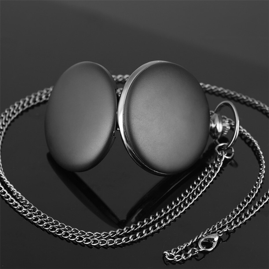 Matt helsvart kvarts fickur klassiska arabiska siffror display hängande klocka med halsband/ficka kedja retro klocka