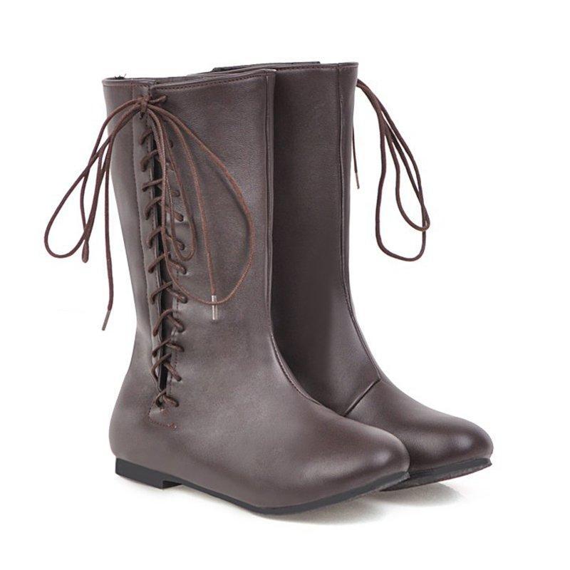 Vrouwen Laarzen Pu Leer Lace Up Retro Casual Dames Booties Gladiator Lage Hak Schoenen Dames Mode Botas Mujer Invierno TW574