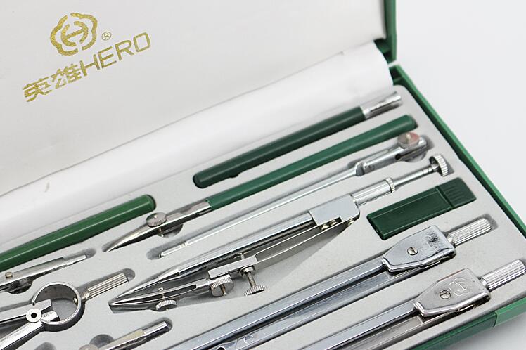 Hero Compasses 15pcs/set H4015 Compass Drawing Tool Engineering Drawing Metal Compasses Set Compas Scolaire Compasso Escolar