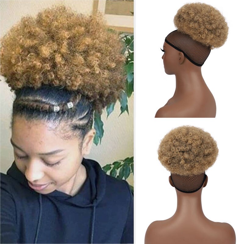 6inch Short Afro Puff Synthetic Hair Bun Kinky Curly Chignon Hairpiece For Women Drawstring Ponytail Updo Hair Extensions 1PC