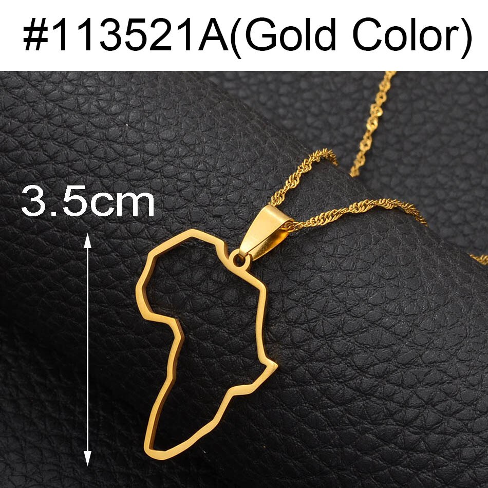 Anniyo áfrica perfil mapa pingente colares cor de ouro contorno mapas africanos jóias etíope nigéria gana congo étnica #113521: Gold Color 3.5cm / 60cm Thin Chain