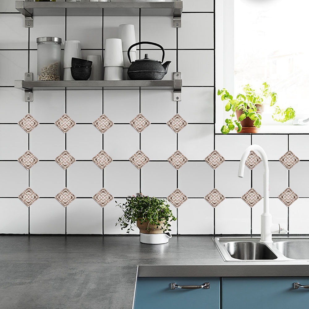 Funlife Diagonal Sticker Tile Floor Wall Stickers,Lace Ground Diagonal Decals Home Decor for Bathroom Living Room,Self Adhesive