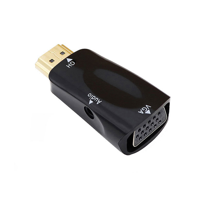 HDMI-compatibel naar VGA-kabelconverter Man-vrouw Converter Adapter 3,5 mm Jack Audio HD 1080P voor pc Laptop Tablet: Black