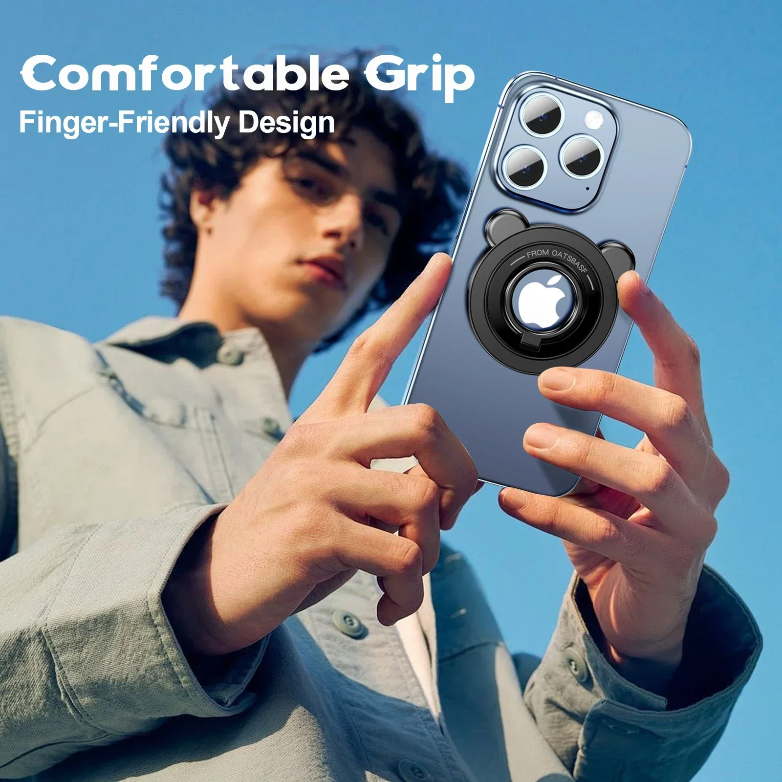 Oatsbasf Magnetischer Telefongriffhalter, tragbarer Telefonständer 360° ° Drehung 90er ° kippen verstellbarer Fingerring-Ständer für praktisch