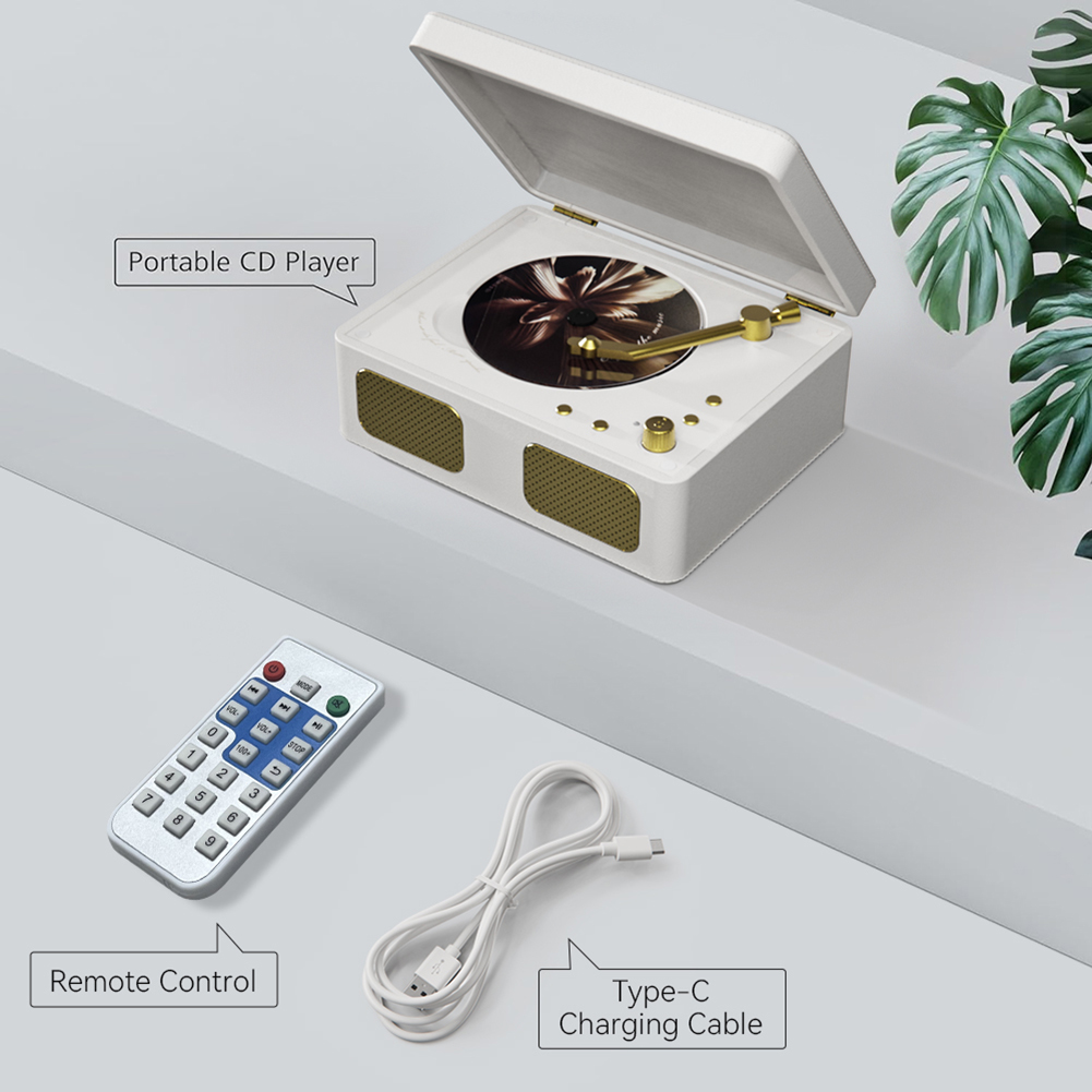 Retro Bluetooth CD Player with Remote Control Wireless CD Player Bluetooth5.0/5.4 Rechargeable Desktop CD Multimedia Player