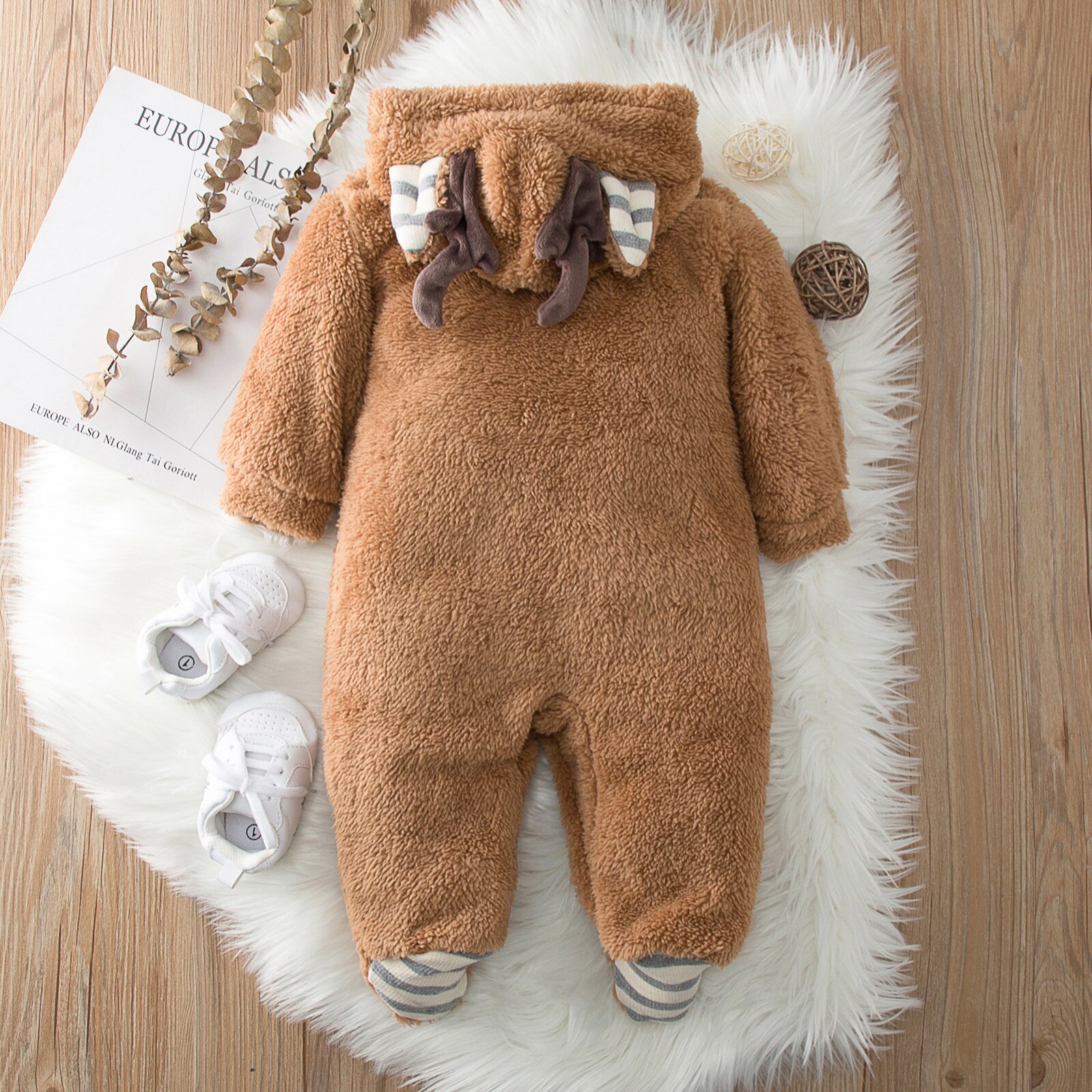 Pasgeboren Baby Jongen Meisje Kleding Winter Hooded Warm Fleece Jumpsuit Solid Romper Warm Uitloper 3 6 9 12 Maanden Peleles para Bebes