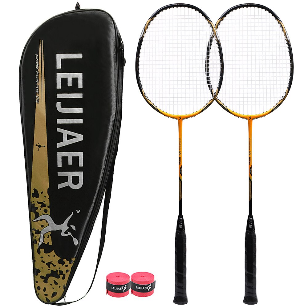 1 Paar Geïntegreerde Badminton Racket Professionele Carbon Composiet Badminton Racket Hoogwaardige Badminton Racket Met Bandjes Tas: Yellow and black