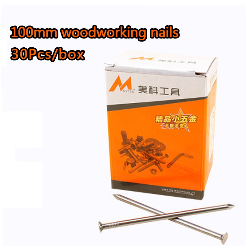 16-100mm Woodworking Nails Household Round Handmade Wall Nails DIY Hardware Tools Fine Iron Nails Long Solid Wood Board: 100mm 30pcs box