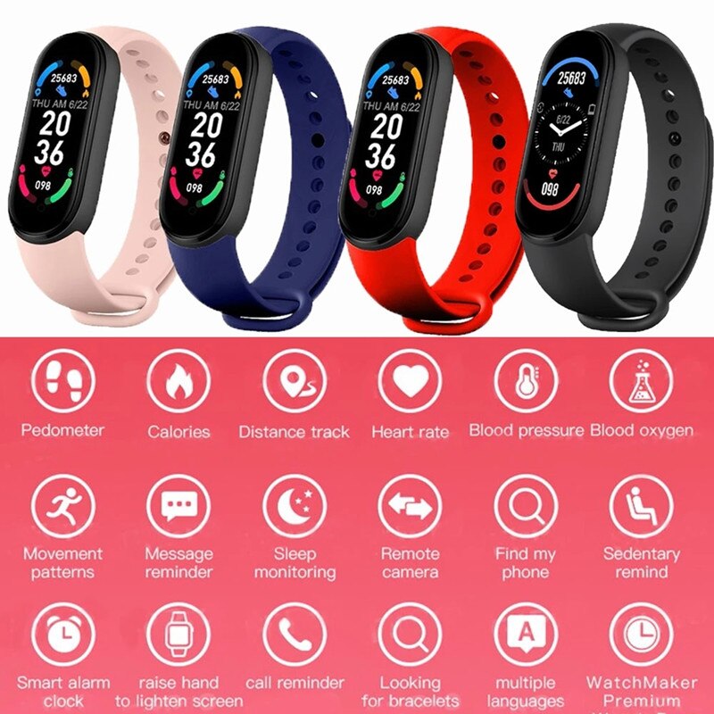 M6 deportivo para hombre y mujer, pulsera inteligente con pantalla IPS a Color, podómetro, contador de pasos, presión arterial
