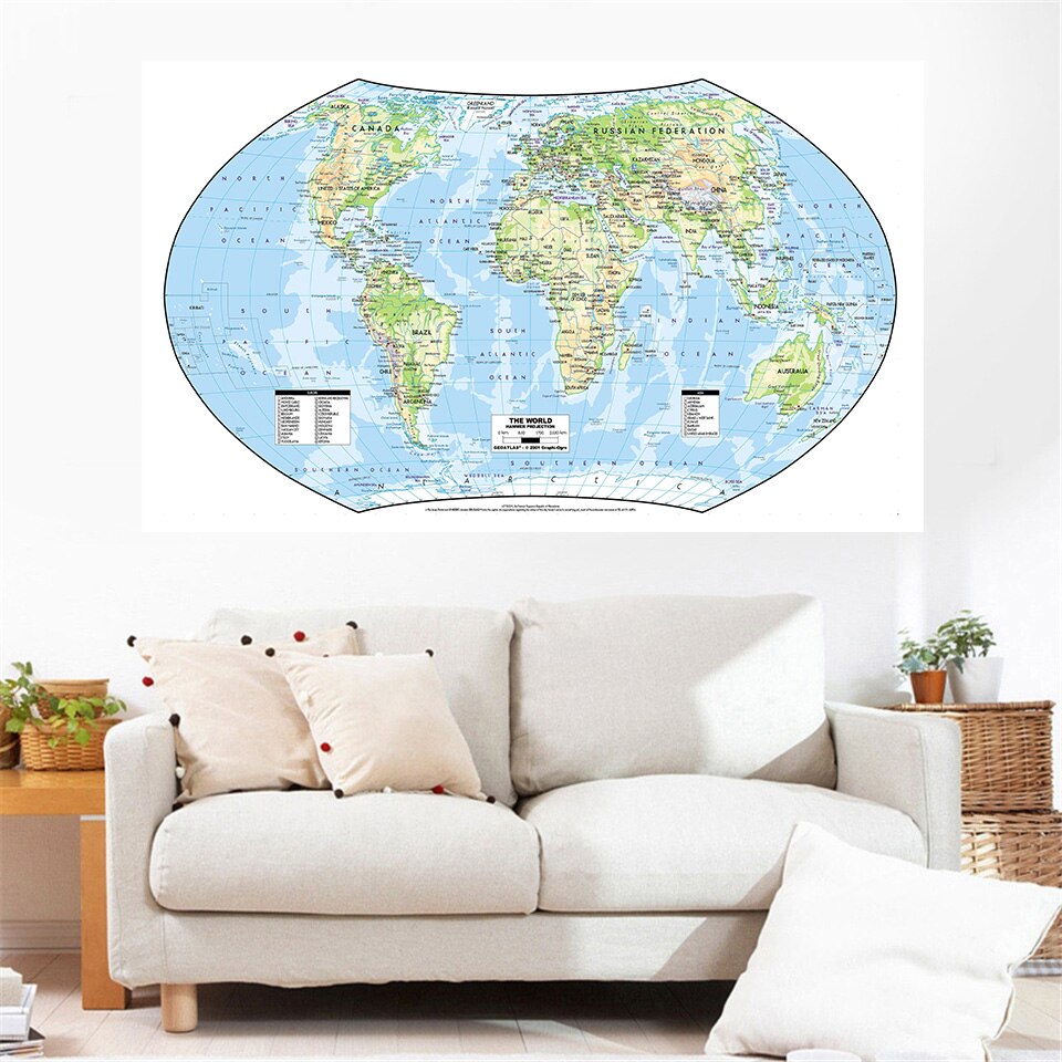 225*150 cm The World Map Large Poster Non-woven Canvas Painting Culture and Education Supplies Living Room Home Decoration