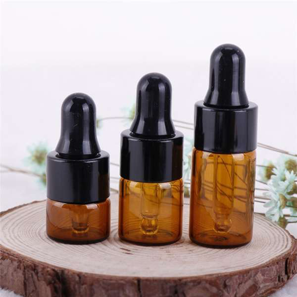 recipiente de Perfume de aromaterapia de 1/2/3/5/ML rellenable para aceites de árbol de té, frasco cuentagotas de vidrio ámbar, pipetas llenas de líquidos