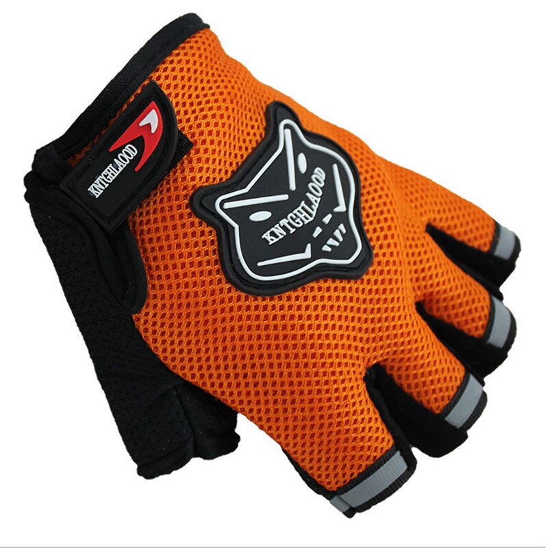 Pudcoco Heißer 7-16Y freundlicher Erwachsene Fahrrad Halbe Finger Handschuhe Radfahren Gittergewebe Handschuhe Fahrrad Sport Kurze Handschuhe 4 Farben: Orange Erwachsene