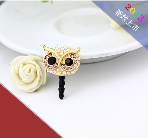 Hibou clouté avec des perles téléphone portable bouchon d'oreille bouchon anti-poussière pour Iphone pour Samsung 3.5mm écouteur fiche anti-poussière pour Xiaomi Meizu