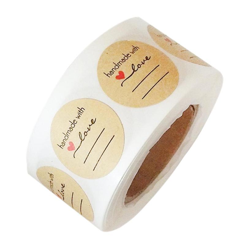 500 Labels/Roll Round Natural Kraft Stickers Seal Labels Handmade Cake Packaging Sealing Label Baking DIY Box Stickers: B