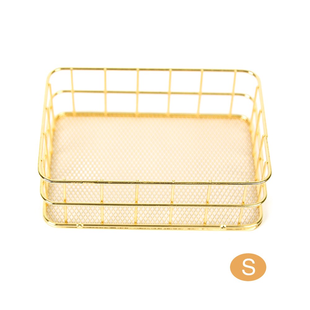 Office Desk Table Mesh Square Pencil Pot Cup Case Container Organizer Rose Gold Metal Pen Holder Home School Storage Basket: gold S