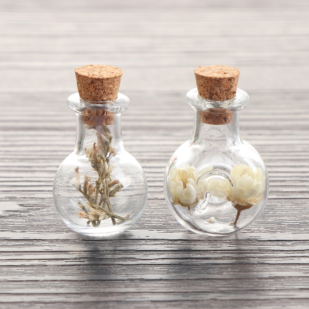 5Pcs/Pack Mini Glass Cork Bottles Empty Sample Jars Wishing Bottle Wedding Home Decoration Pendants Cork Stopper Storage Vial