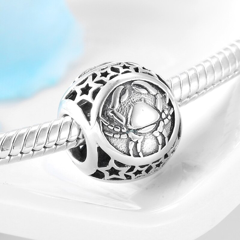 925 Sterling Silver 12 Constellation Cancer Beads Fit Original European Charm Bracelet zodiac necklace Charms Jewelry