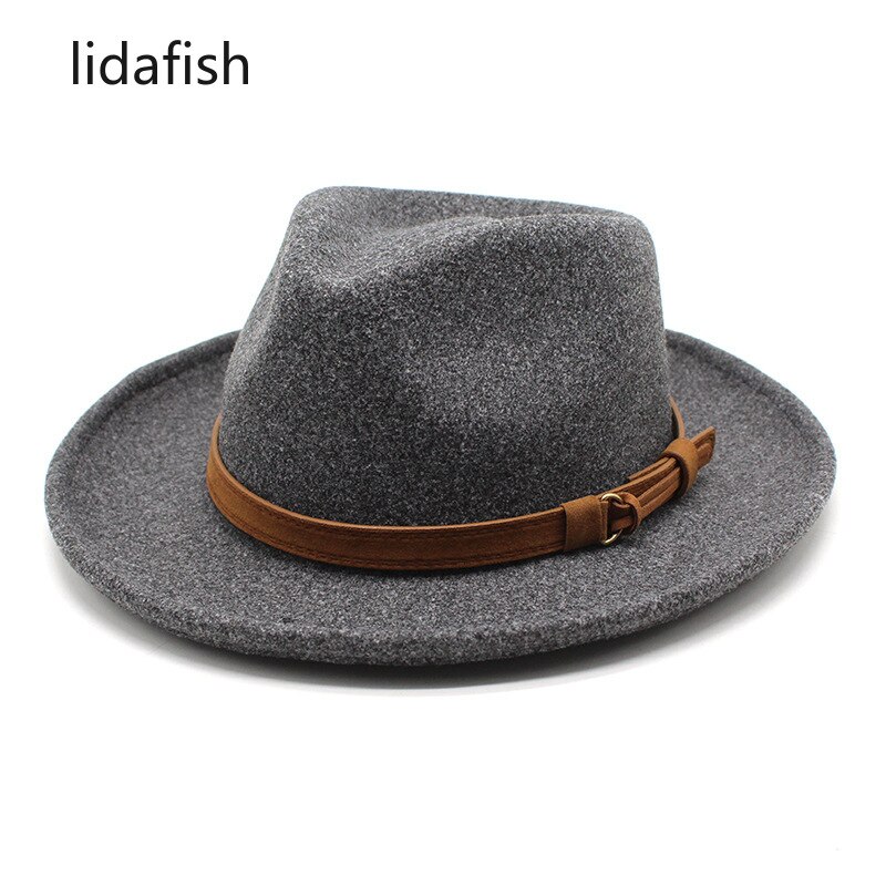 lidafish Wool Felt Fedoras Hats For Men Autumn Winter Trilby Cap Curved Brim Formal Jazz Dress Hat