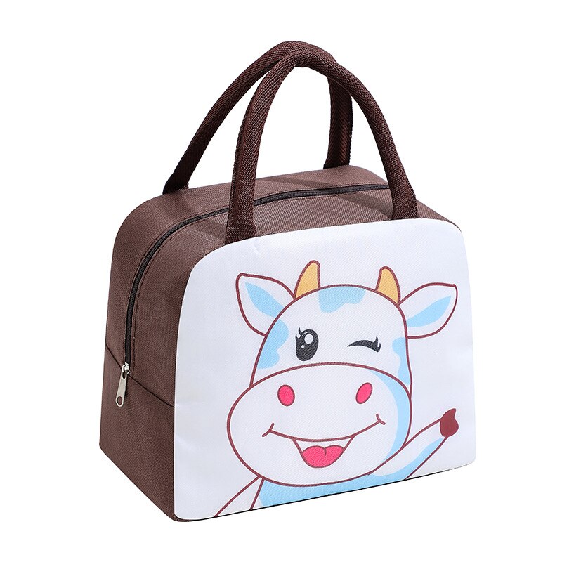 Portable Insulated Thermal Lunch Box Picnic Supplies Bags Cartoon Lunch Bag Box Lunch Bags for Women Girl Kids Children: Coffee cow