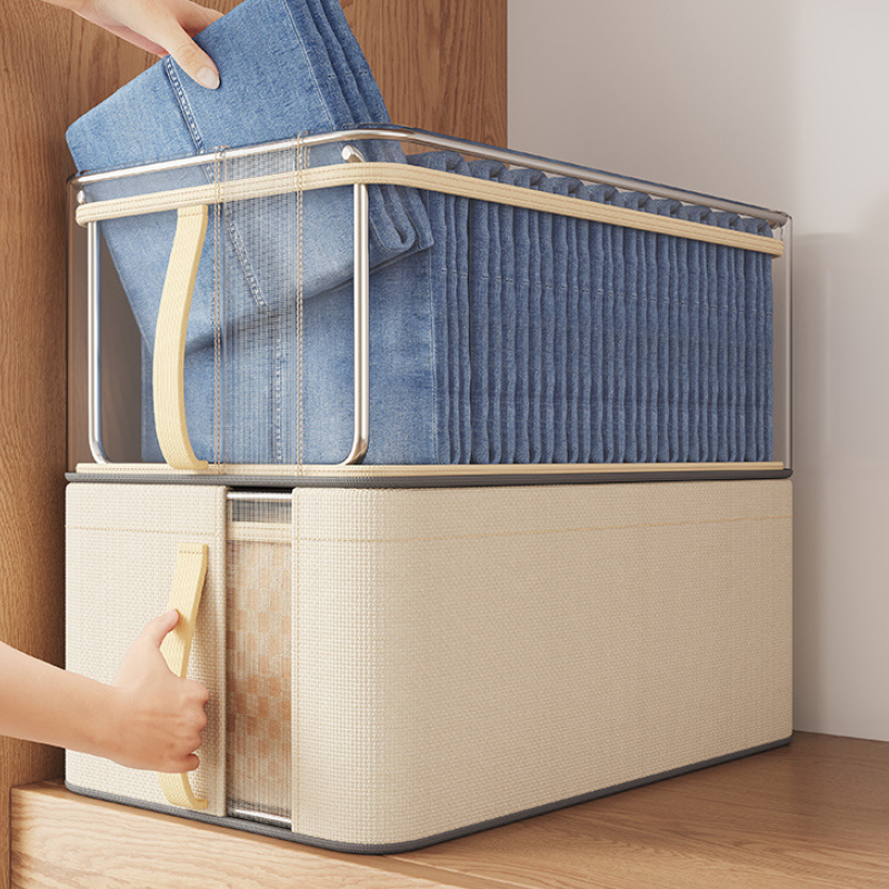 Wardrobe Storage Box Oxford Cloth Storage Box with Steel Frame Visual Desktop Storage Box Household Clothes Storage Container