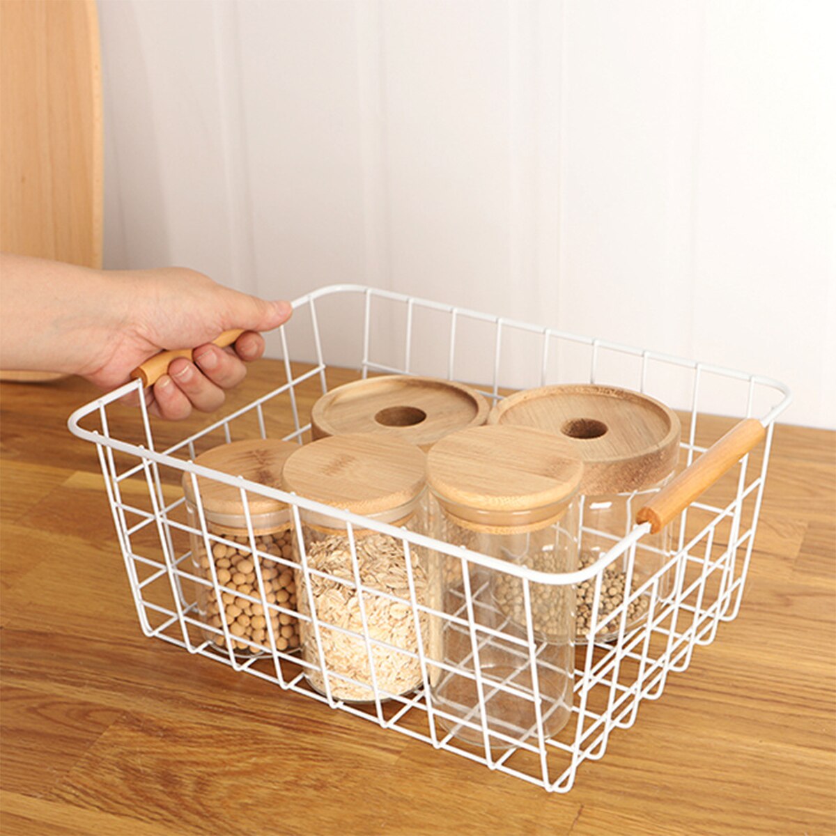 Japanese Style Iron Storage Basket with Interlining Detachable Simple Hollow Living Room Desktop Snack Basket