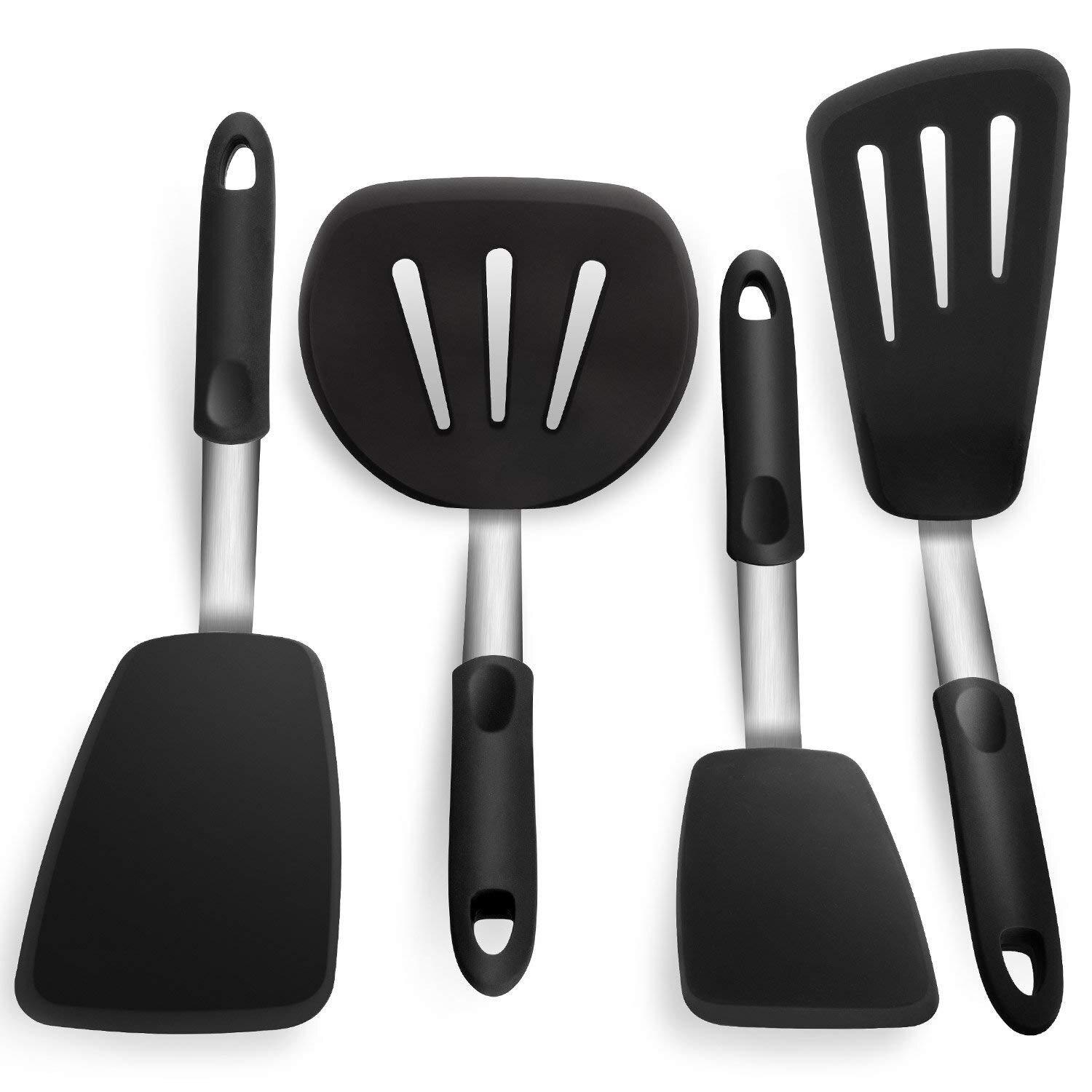 Food Grade Silicone Cooking Tool Convenience Kitchen Shovel Cookware High Temperature Resistance Spatula Utilities Supplies Item: 4PCS Black