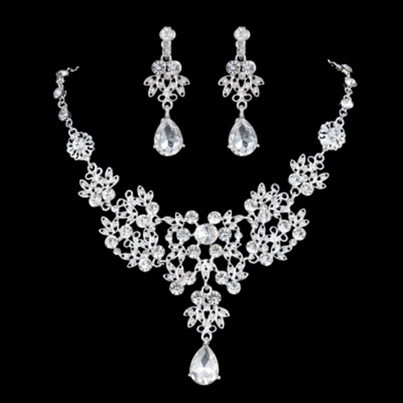 Wedding Jewelry Necklace Set Red Crystal Rhinestone Necklaces Red Bridal Jewelry Sets White Ear Cuff Clip on Earrings XL005: White Ear Pin