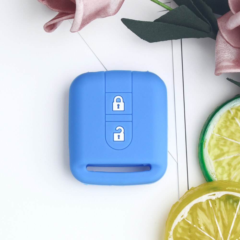 Dandkey siliconen sleutelhoes voor nissan qashqai micra navara almera note x-trail qashqai fob 2 knoppen afstandsbediening autosleutel styling: Blauw