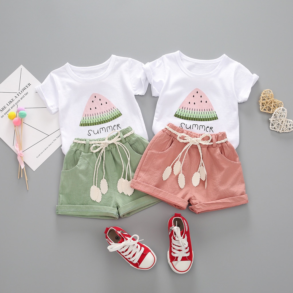 2021 New Summer Toddler Kids Baby Girl anguria lettera stampa top Shorts outfit Set abiti abbigliamento per bambini per ragazze