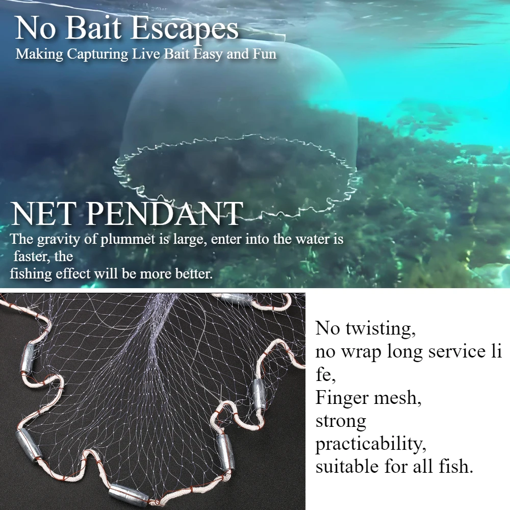 Rete da pesca americana in acqua salata con piombo in zinco e secchio impermeabile 3/4/5/6/7/8/9/10Ft raggio lancio rete da pesca trappola per esche