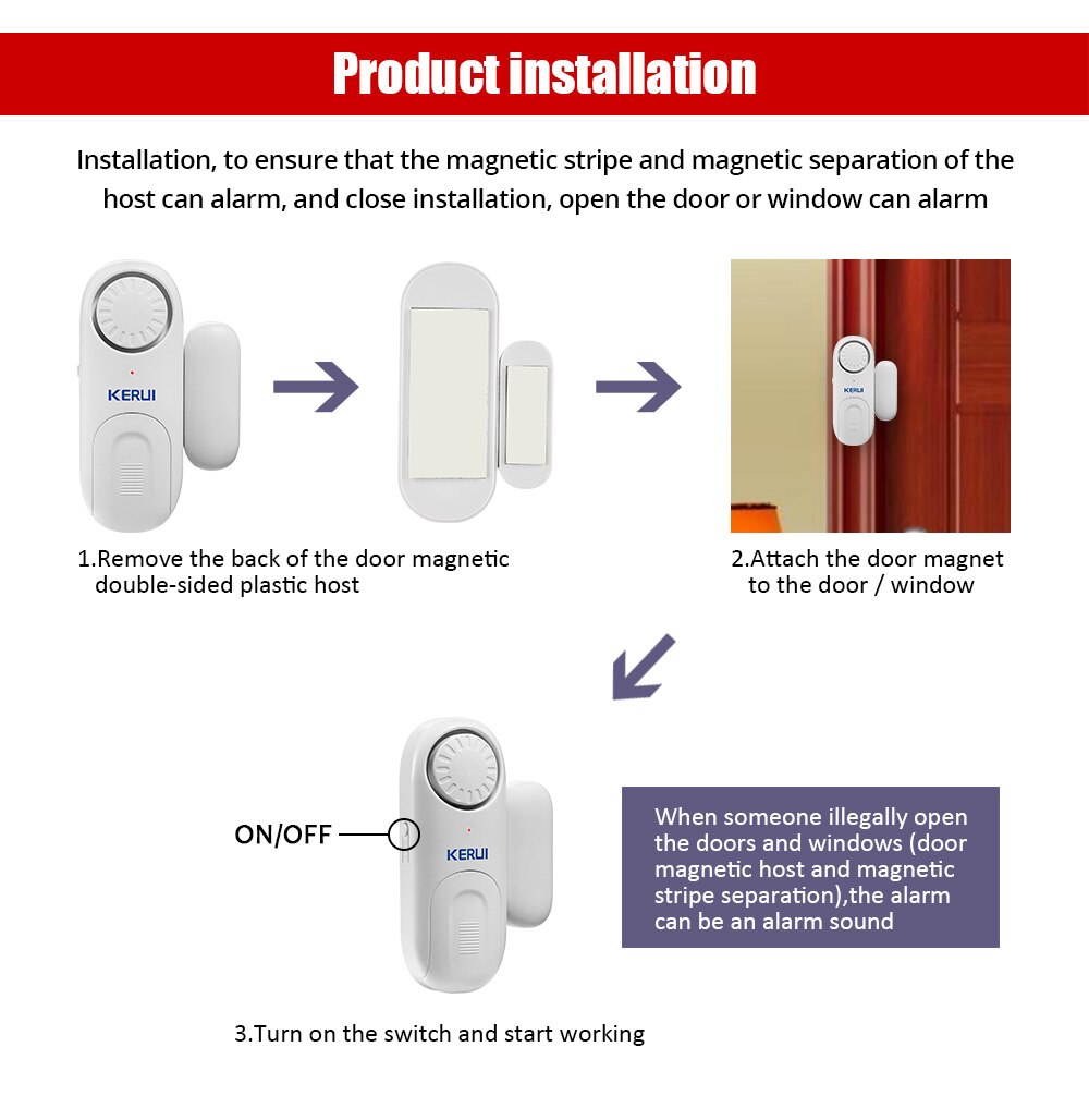 KERUI-Sensor de puerta inalámbrico, alarma de puerta magnética independiente, alarma del Sensor de la ventana para sistema de alarma de seguridad para el hogar, Porta alarma
