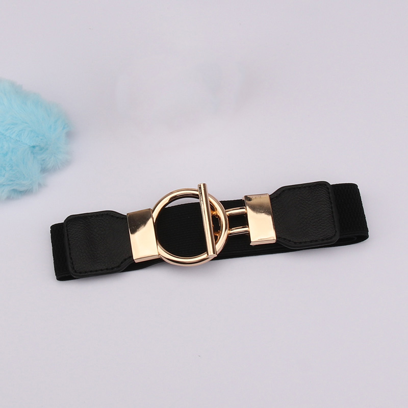 Damski pasek z okrągłą klamrą, prosty elastyczny pas o szerokości 4 cm, ozdobny pasek modelujący talię.: czarny