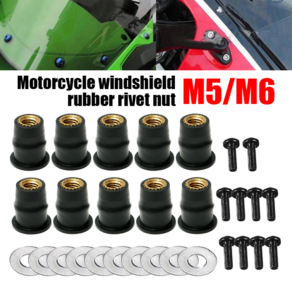10 pz/impostato M5 5mm gomma metrica ben dadi moto parabrezza carenatura cappuccio per Honda Suzuki auto moto fuoristrada