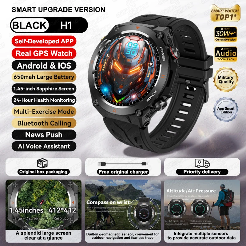 Para xiaomiimilitar certificação gps smartwatch 1.43 ''tela amoled bússola barômetro ip68 à prova dip68 água esportes pulseira de fitness: Preto