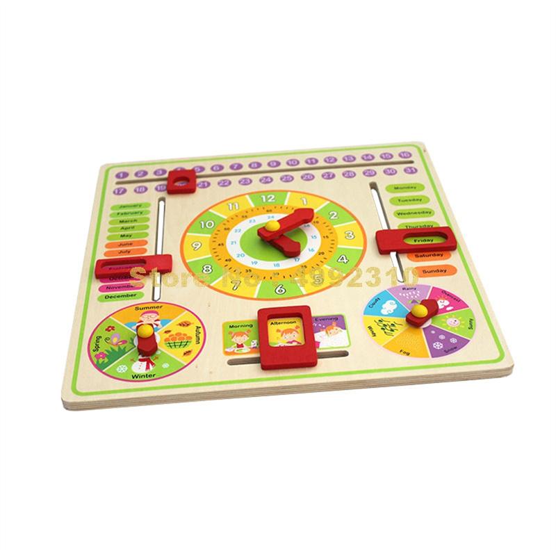 Multifunctionele Houten Kalender/Datum/Tijd Klok Educatief Puzzel Opknoping Hout Boord Speelgoed