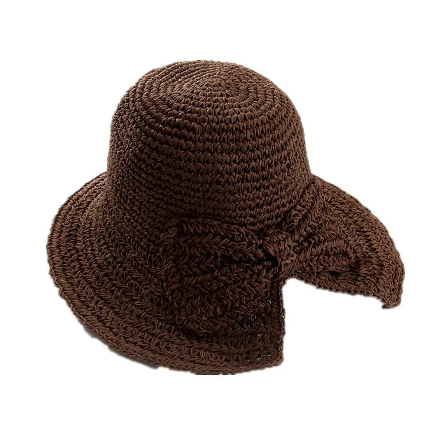 Hopfällbar stråhatt solhatt med liten brätte strandsandstrand fiskare fjärilshatt solskyddskeps sommar anti-uv-hatt: Choklad