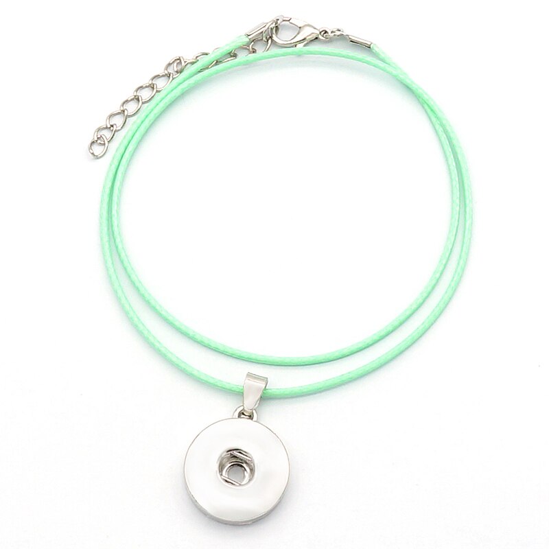 simple Beauty colorful Wax line rope Snap necklace Collar 42cm Lobster Buckle fit DIY 18MM snap buttons DJ0164: green