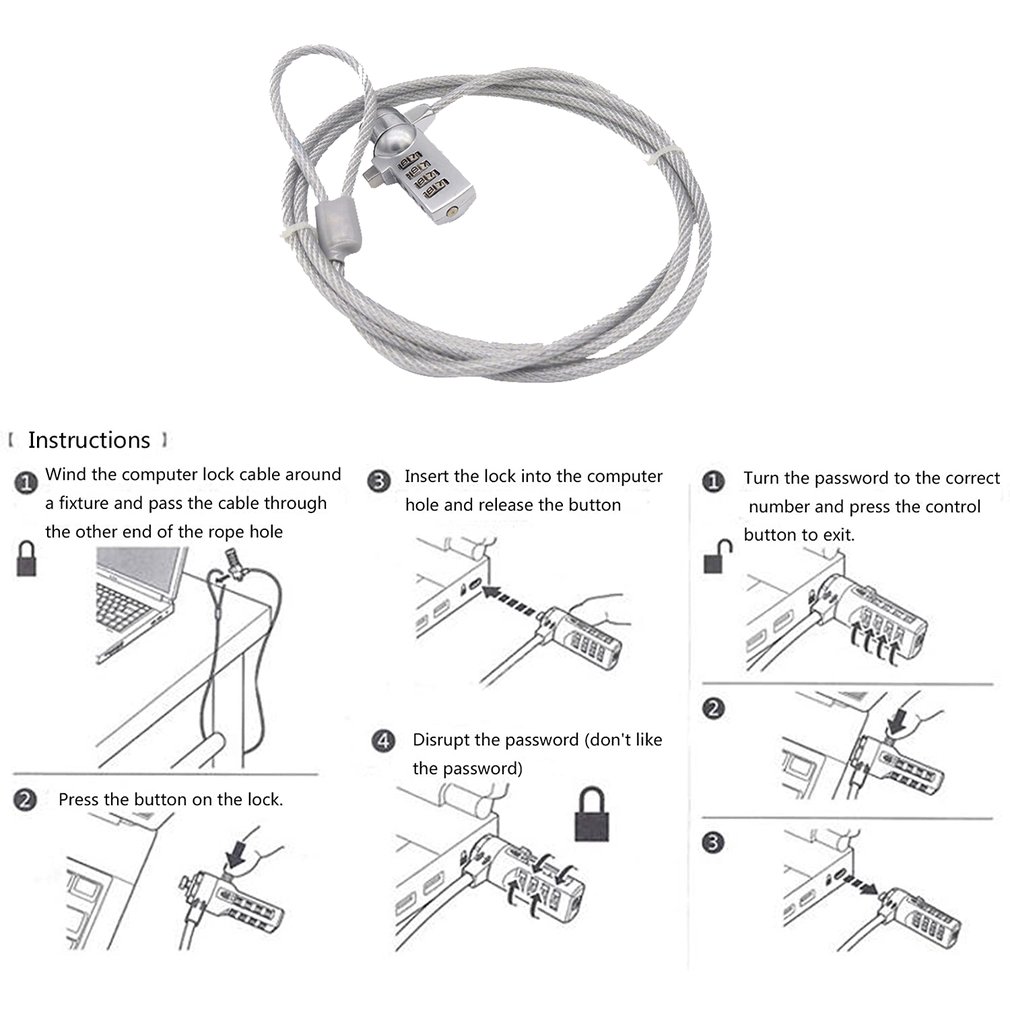 Newest 4 Digit Security Password Computer Lock Anti-theft Chain For Notebook PC Laptop Anti-theft lock