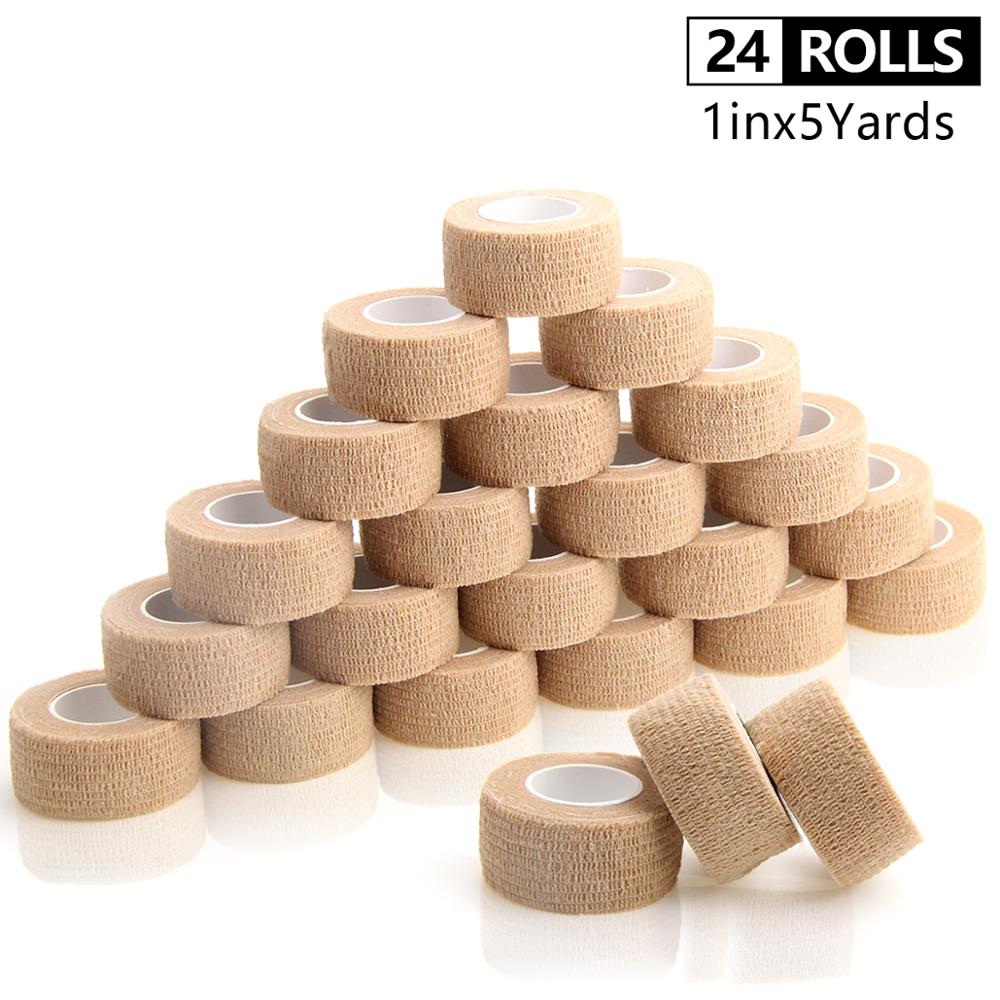 2,5 cm 24 Rollen Selbst Klebe Verband Haftende Elastische zusammenhängend Tarnung Verband Für Finger Vlies Sport Bandage: Beige