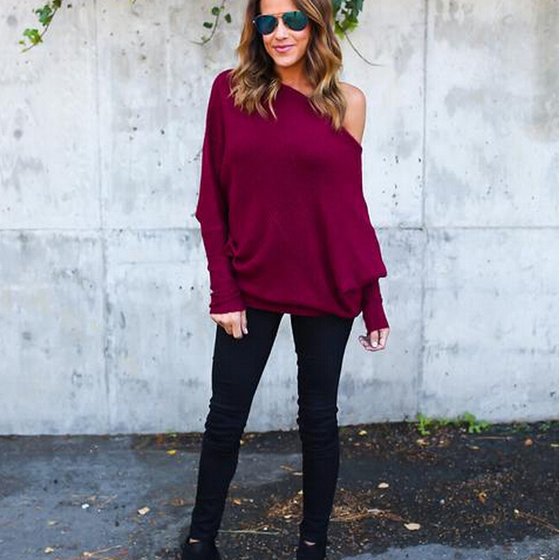 Damegenser off the shoulder genser baggy genser dame topper o-hals chunky strikket oversize genser damegenser