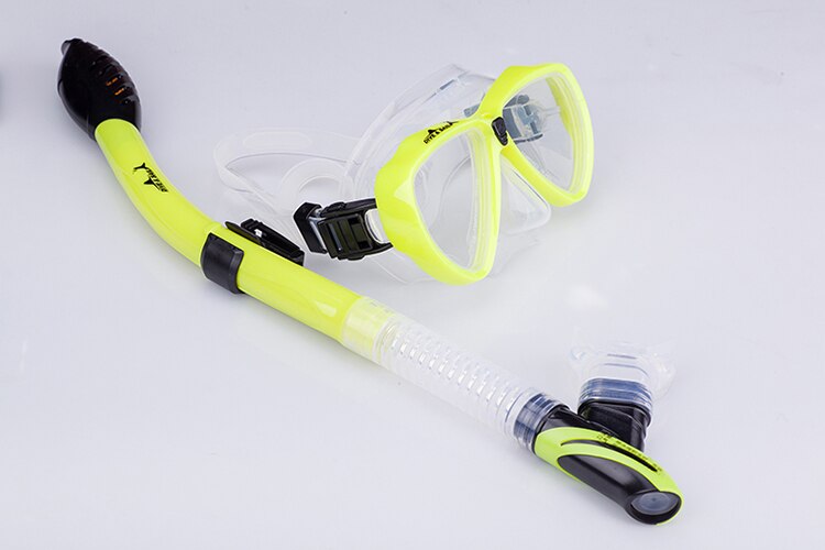 Zwemmen duiken scuba anti-condens bril siliconen masker snorkelbril + snorkelset: Geel