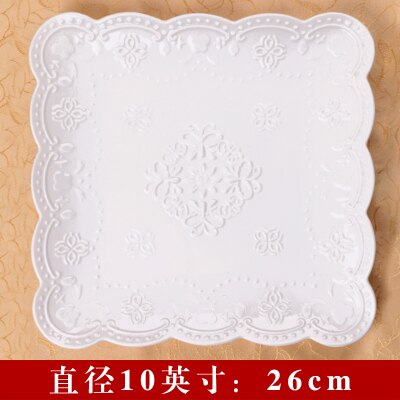 Embossed Bone China Dishes European-style Hollow Dishes Ceramic Tableware Western Dishes Salad Dishes Steak Dishes: 1pcs- 10 inch5