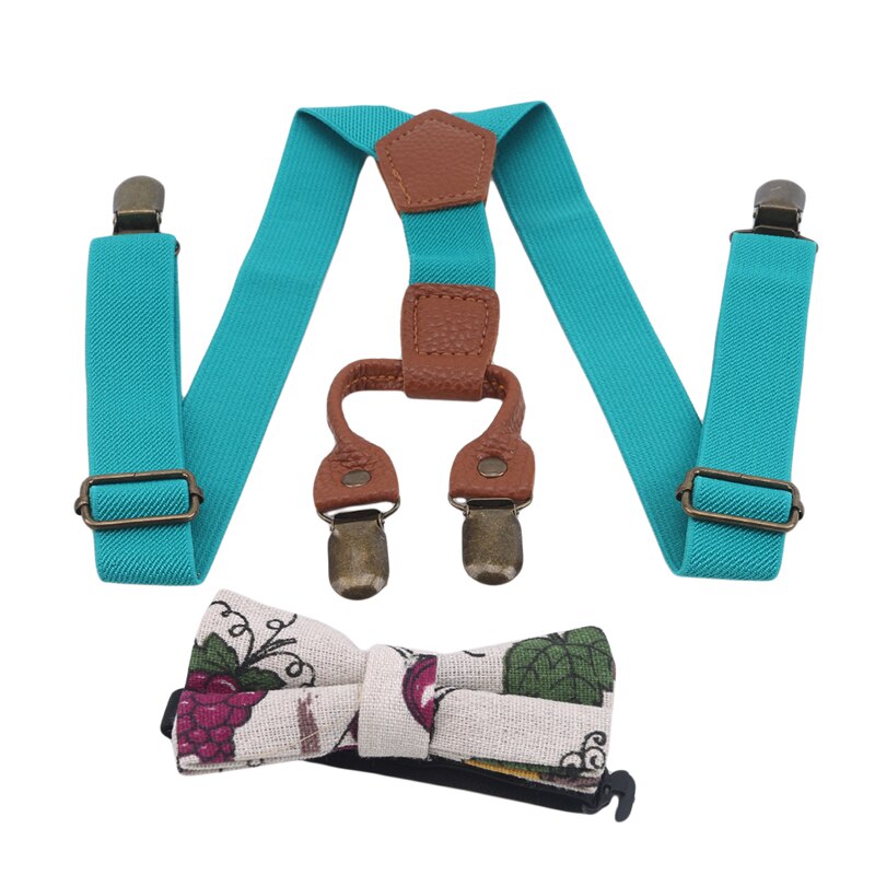 Soild farge låve belte bowtie sett baby takrenne jenter seler klipp-på y-tilbake seler sløyfe elastisk låve justerbar