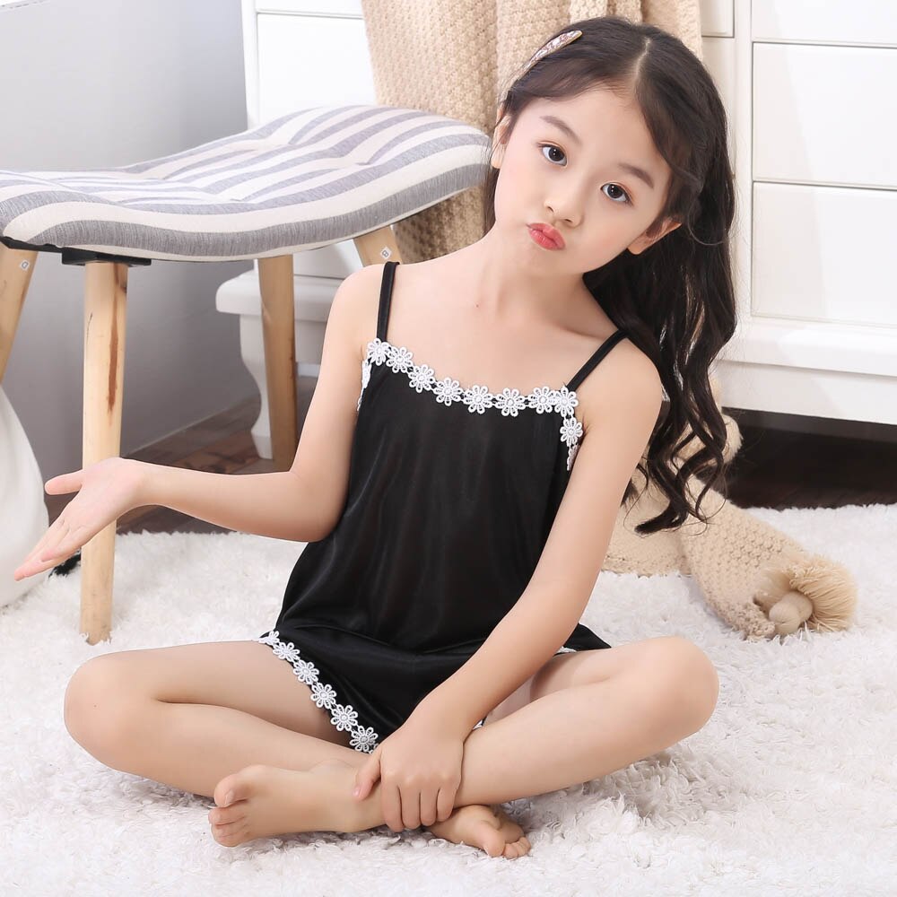 Kids Sleepwear Sets for Girls Pajamas 2022 Summer Red Satin Lace Suspenders Top+Shorts Outfit Children Nightwear Clothes: CX02 / Size 16 Fit 11-12T