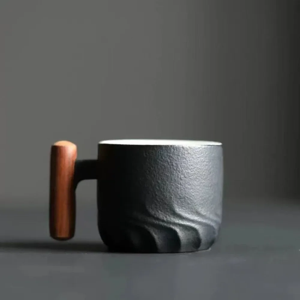 Handmade Ceramic Coffee Mug with Wooden Handle - Retro Tea Cup, Office Water Cup Filter , Unique Birthday