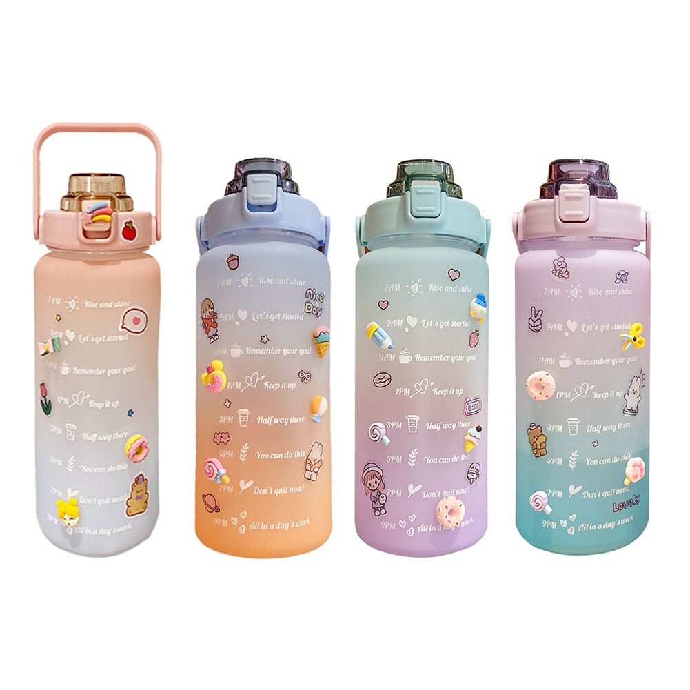 2L dużej pojemności gradient butelka wody kubek ze słomką sport podróży przenośny czas skala butelki robić picia zdatność dzbanek