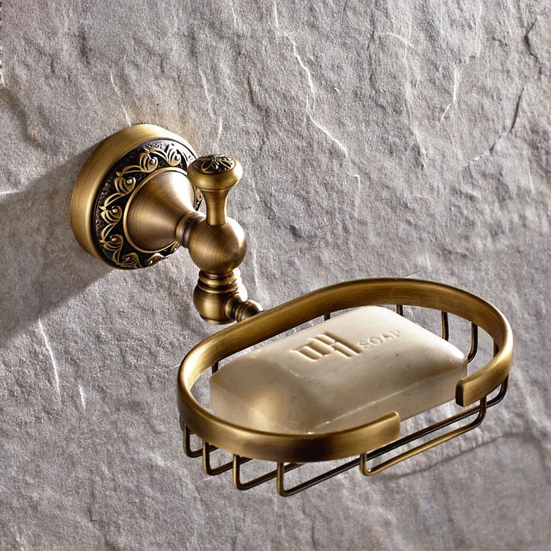 TT Antike soild messing carving bad zubehör bronze runde basis wand montieren bad hardware set wc pinsel halter: soap net